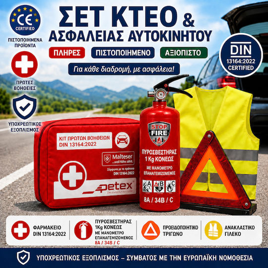 Auto-Notfall-Set mit Apotheke, Feuerlöscher, Warndreieck & Reflektierende Weste