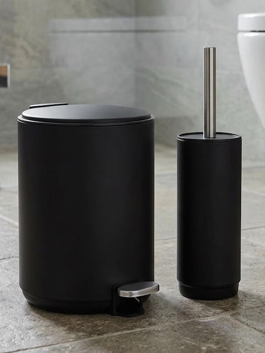 Sidirela Elegantes E-4685 Metallisches Satz Badezimmereimer und Bürste Soft Close 5lt Schwarze