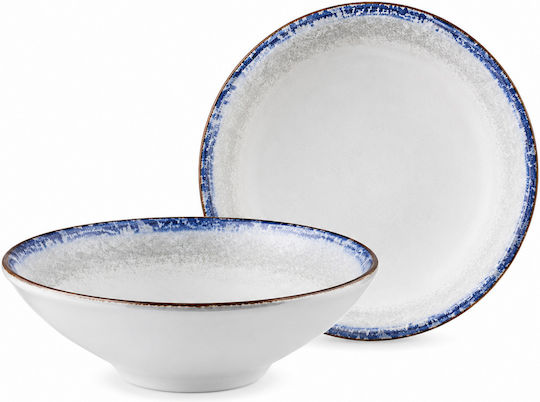 Kutahya Porselen Vintale Serving Bowl Cereal Round Porcelain Blue with Diameter 16cm 6 Pieces