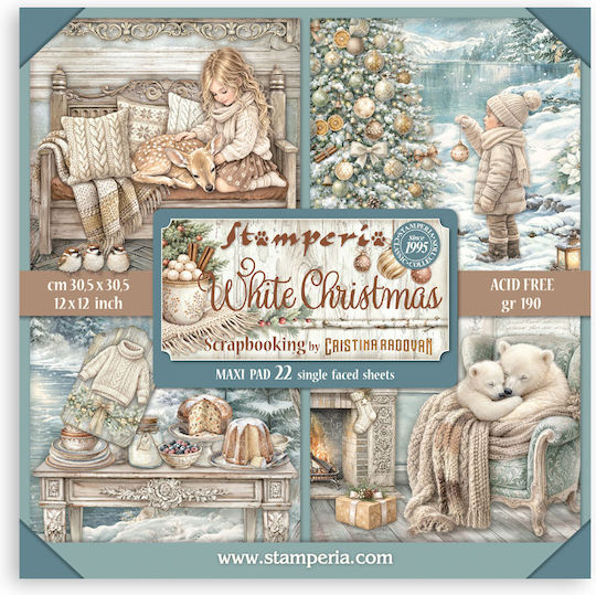 Hârtie Materiale Pentru Scrapbooking 22 Bucăți 30.5×30.5cm Stamperia White Christmas