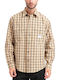 Long Sleeve Cotton Overshirt In Regular Fit Checked Black-Beige