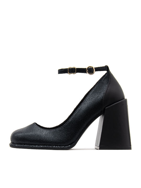 Hugo Leather Heels with Strap & High Heel Black Hugo Leather Heels with Strap & High Heel Black