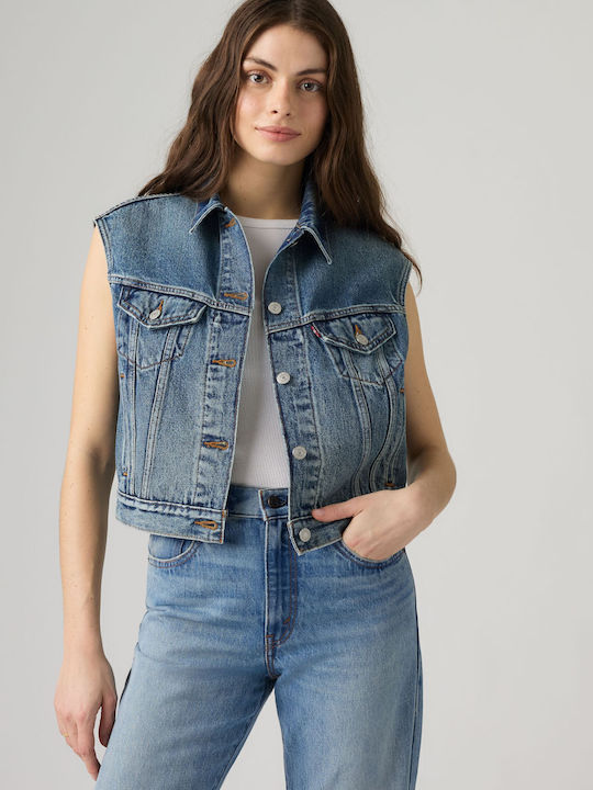 Trucker Дамско Безръкавно Яке за Зима Blue Jeans