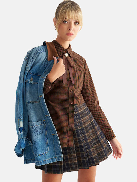Long Sleeve Women's Shirt Brown Checked