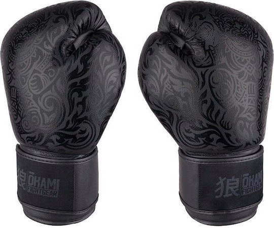 Okami Boxing Gloves Made of Synthetic Leather for Competition Black