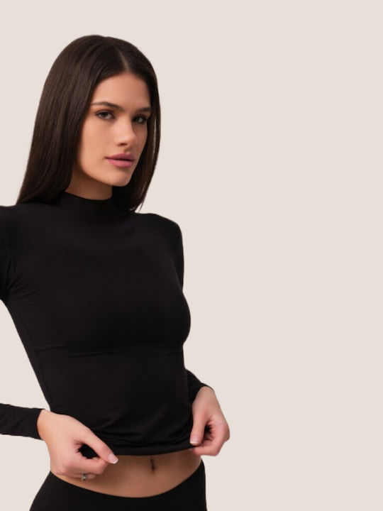 Long Sleeve Black Women's T-Shirt Turtleneck