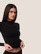 Long Sleeve Black Women's T-Shirt Turtleneck