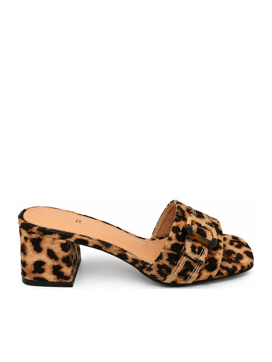 Mules With Chunky Low Heel In Brown Colour SI-5532-26ML-LEOPARD