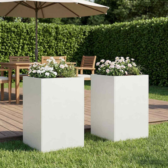 vidaXL Set of 2 White Metallic Flower Pots