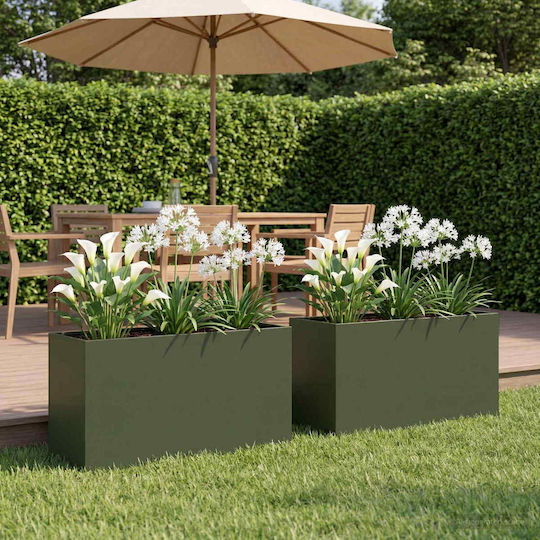 vidaXL Set of 2 Metallic Planters Olive Green 40cm