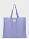 Oxford Stripe Fabric Women's Tote Handbag Blue