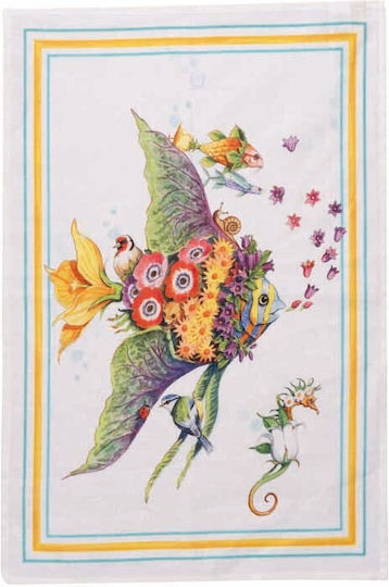 Tessitura Toscana Telerie Pesciflora Tea Towel In Green Colour