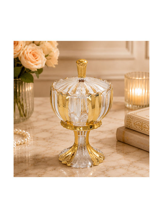 Keskor Glass Sweet Jar with Lid 15x15x24cm Gold