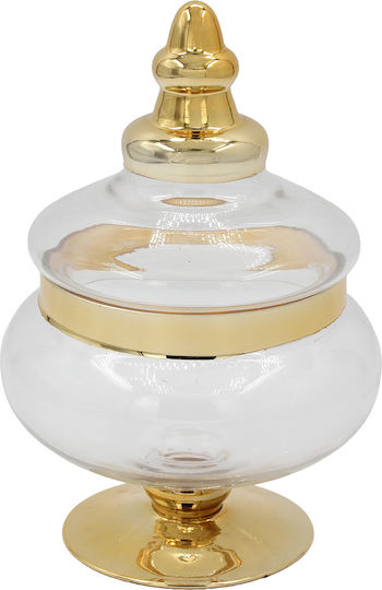 Keskor Sweet Jar Glass with Lid 14x14x20cm Gold