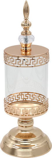 Keskor Φοντανιέρα Γυάλινη με Καπάκι 12.5x12.5x35cm Χρυσή