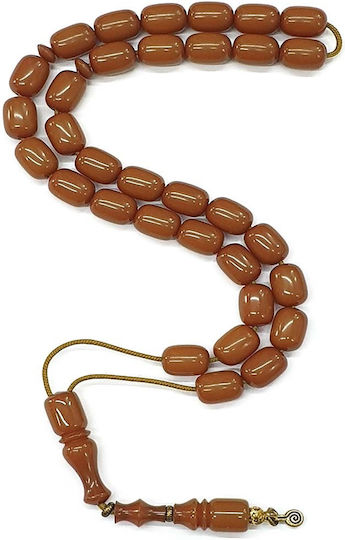 Roloi Komboloi Worry Beads with 33 Beads Made of Mastic Length 33cm Brown