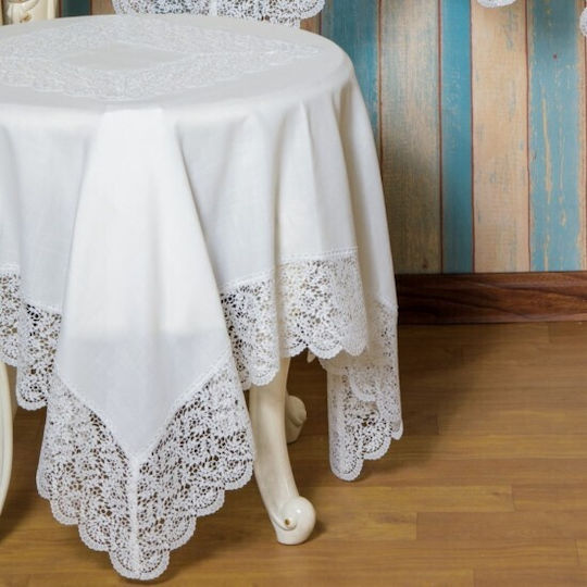 Liolios Home Checkered Tablecloth with Embroidery Qz1600053 White 85x85cm