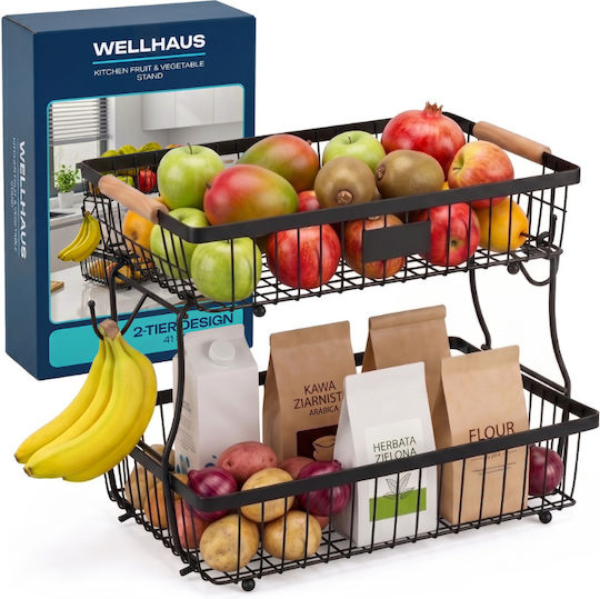 Wellhaus Metal Fruit Bowl 2 Levels Black