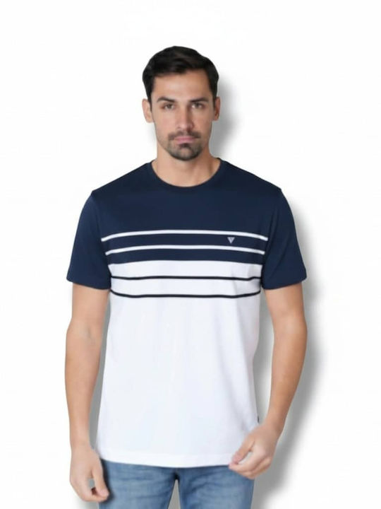 Short Sleeve Blue Striped Blouse