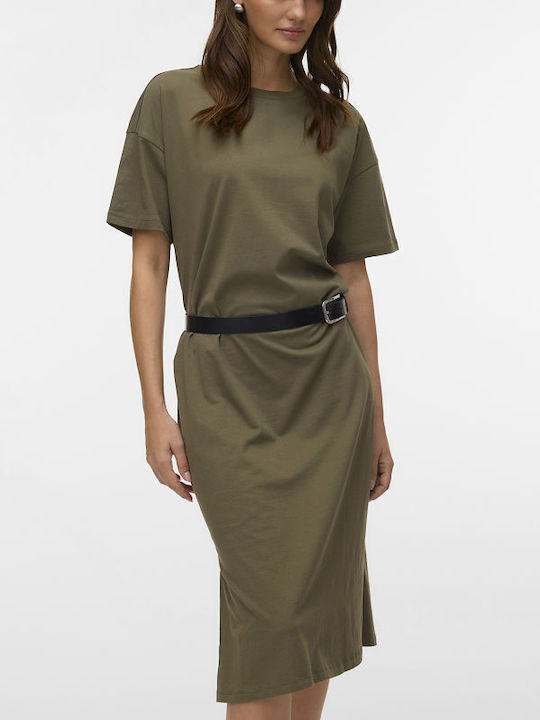Summer Midi T-Shirt Dress Khaki