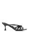 Satin Mules With Thin Heel In Black Colour