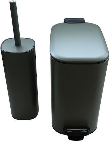 Eurocasa Metallic Bathroom Brush And Trash Can Kit Soft Close 6lt Black