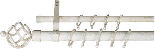 Extendable Metallic Curtain Pole Heaven Double with Rod 140-240cm White