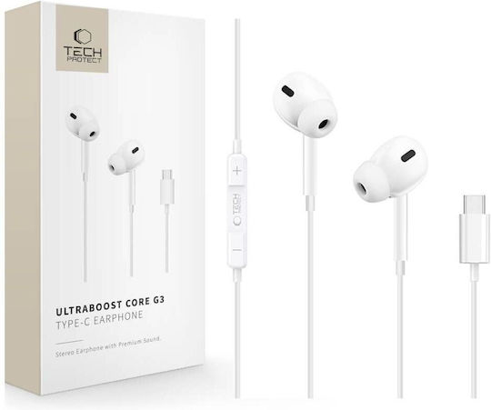 Tech-Protect UltraBoost Core G3 In-ear Handsfree Earphones with USB-C Plug White