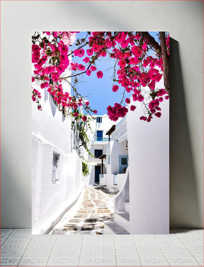 Painting Charming White Alley Vibrant Pink Flowers 100x150