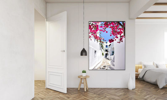 Painting Charming White Alley Vibrant Pink Flowers 100x150