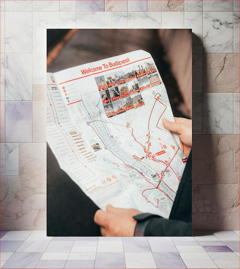 Πίνακας Tourist Holding A City Map Budapest Τουρίστας Κρατά Έναν Χάρτη Πόλης Βουδαπέστης 100x150