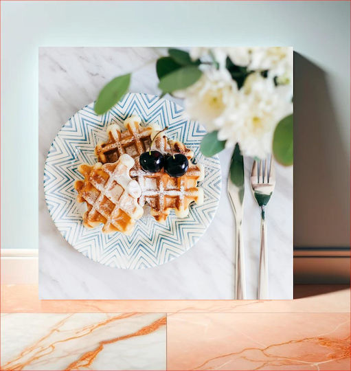 iLovePrints Gemälde Waffles Kirschen Auf Einem Musterplate 110x110
