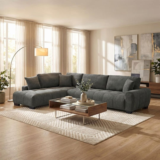 Vaneto Γωνιακός Καναπές με Δεξιά Γωνία Ανθρακί 298x208x85εκ.