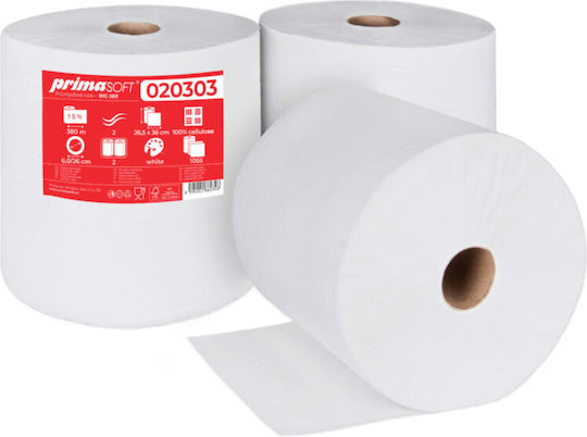 Prima Soft Rol Industrial de Hârtie Albă 380m 2 Straturi 26.5x36cm Set de 2 Role Prima Soft