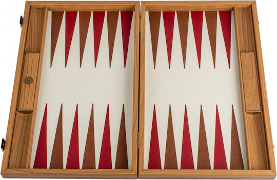 Manopoulos Leatherette Wooden Checkers & Dice Set for Backgammon Handmade Beige / Red / Brown