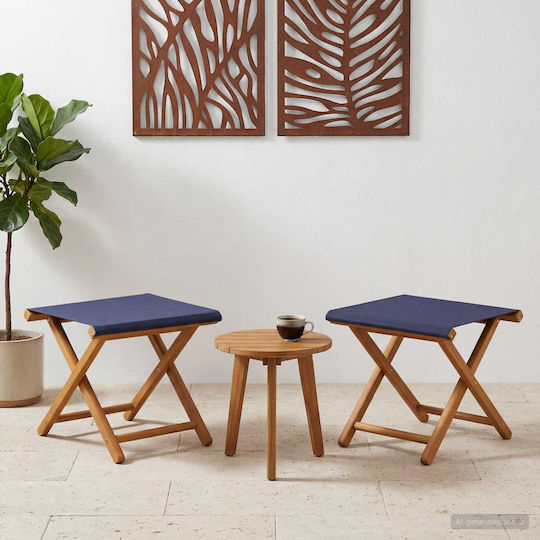 Wooden Outdoor Chair Blue with Cushion 2 Pieces 41x42x36.5 cm