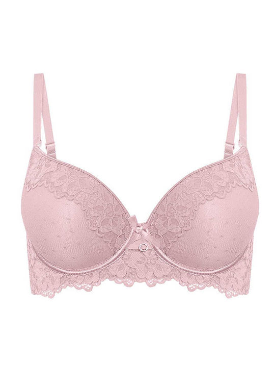 Celestino Women's Bra Lace Strass Detail Dark Pink
