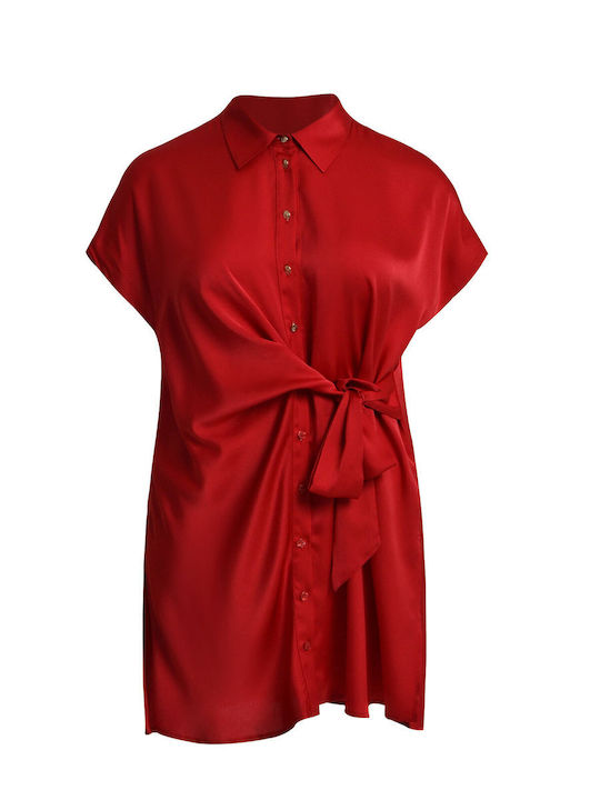 Damen-Sateen-Halbknopfhemd Rote 8601.3077