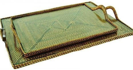 Decorative Rattan Rectangular Tray 2 Pieces