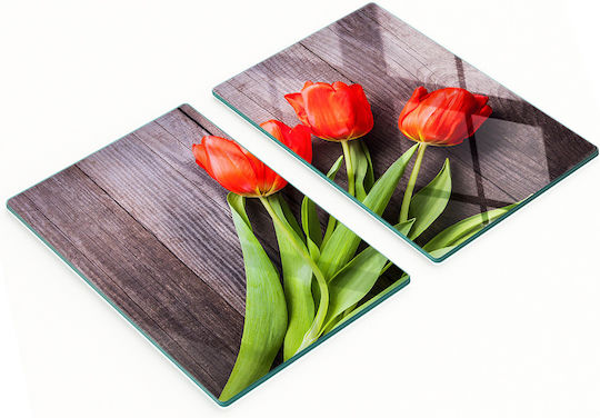 Tulup Set Tocătoare De Bucătărie Din Sticlă Roșie 52x40cm 2 Bucăți
