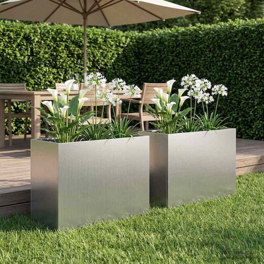 vidaXL Set of 2 Metallic Silver Flower Pots 60cm