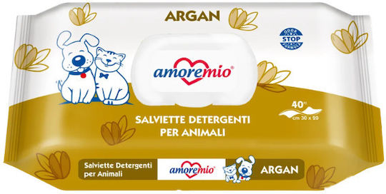 Dog and Cat Wet Wipes Amoremio Argan 40 Pcs
