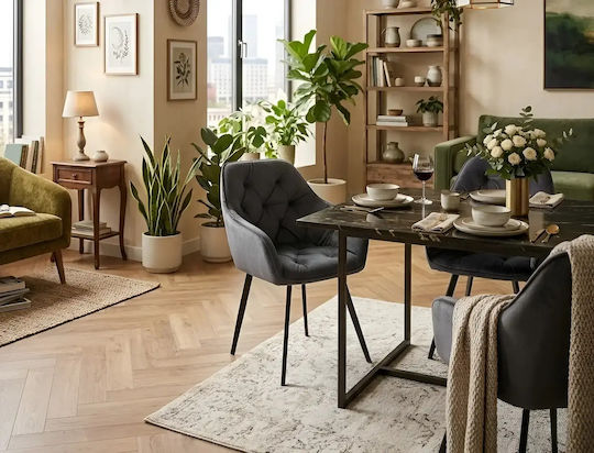 Alice Dining Room Metallic Grey 2 Pieces 59x61.5x86.5cm