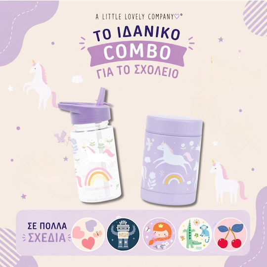 A Little Lovely Company Kids Water Bottle Set Made of Tritan Plastic Unicorns Thermos with Straw Non Spill Tritan 450ml