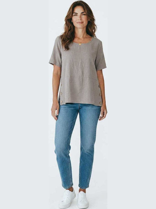 Liva Fashion Damen Crop Top Aus Baumwolle Kurzärmelig Braun