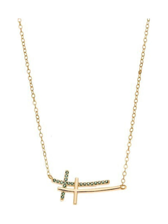 Senza Women's Cross from Gold Plated Silver wit...