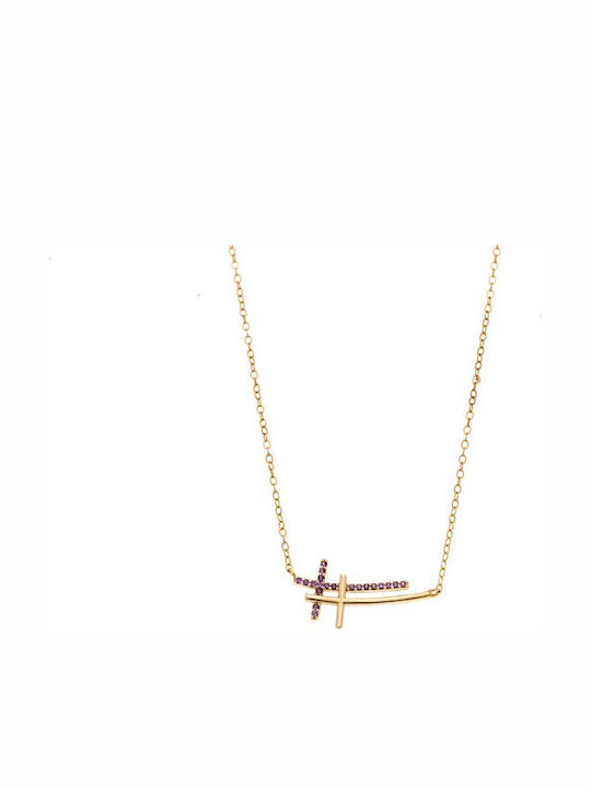Senza Women's Cross from Gold Plated Silver wit...