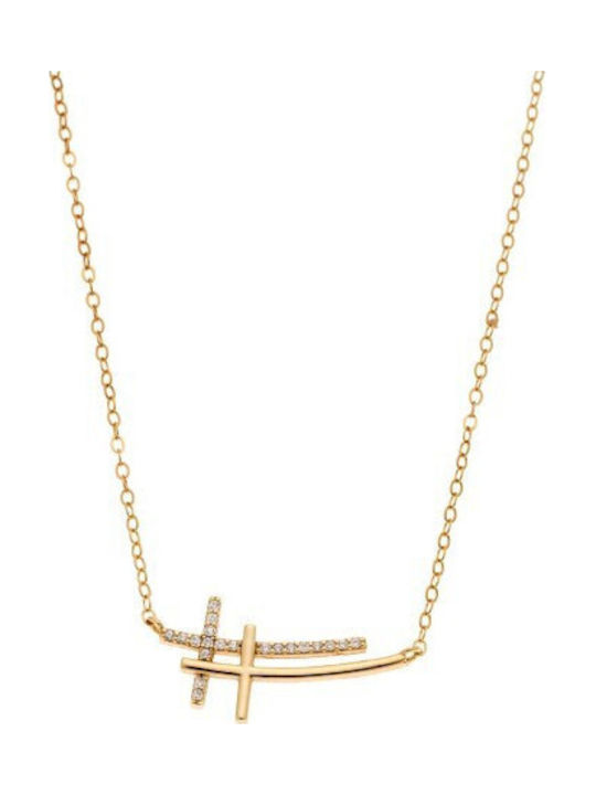 Senza Women's Cross from Gold Plated Silver wit...