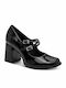 Heels with Strap & Chunky High Heel Black