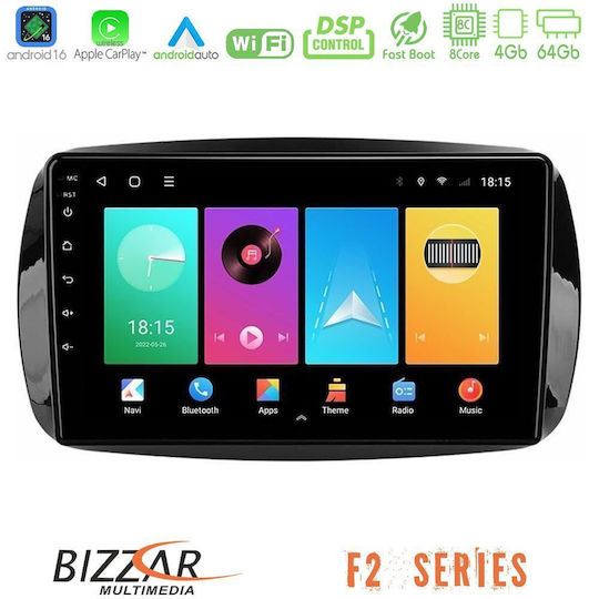 Bizzar Car Audio System for Smart ForTwo 2015-2022 Bluetooth USB WiFi GPS Apple CarPlay Android Auto with 9" Touch Screen